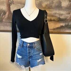 Hollister Black Wrap Around Tie in Back V-Neck Crop Top